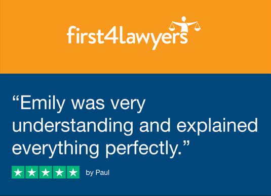 Trustpilot testimonial for First4Lawyers No Win No Fee solicitors in West Yorkshire: Emily was very understanding and explained everything perfectly